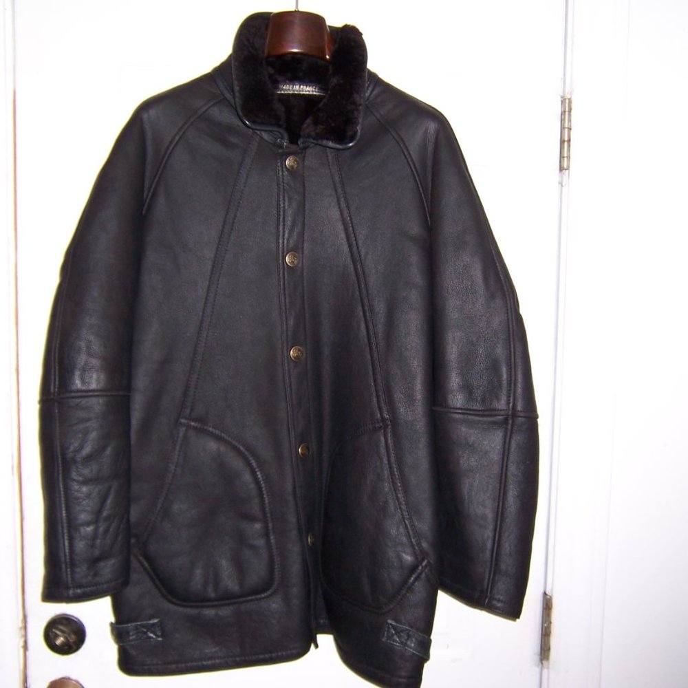 JEKEL OF FRANCE BLACK SHEARLING FUR LEATHER JACKET XL